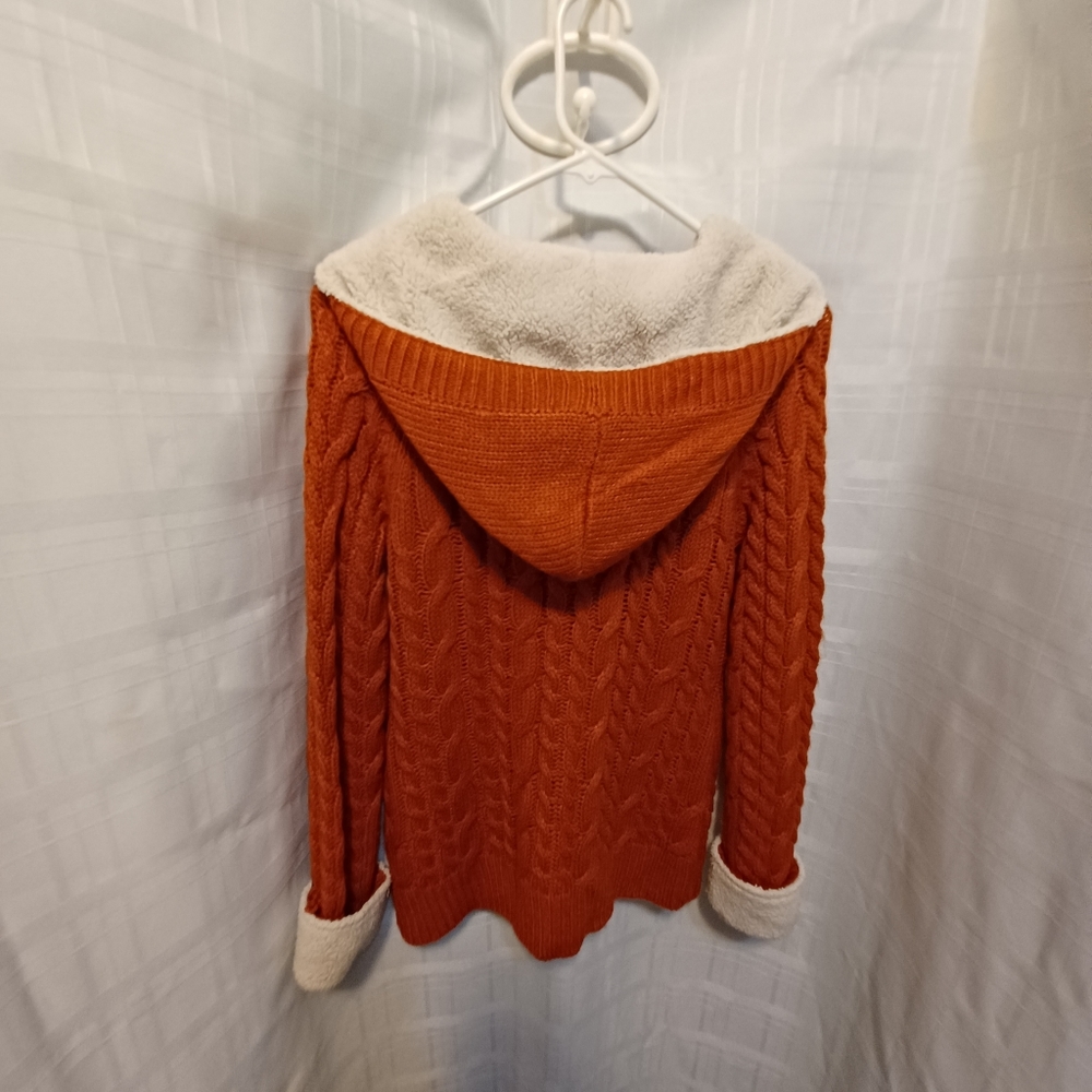 Cabelas Cable Knit Rusty Orange Toggle Button Hoo… - image 3
